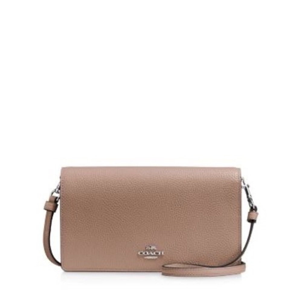 Coach Pebbled Leather Envelope Wallet Crossbody Nude Foldover Clutch Gold HW WOC